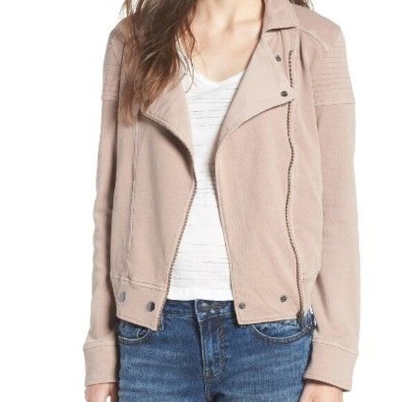 NWT BP Washed Cotton  Soft Moto Jacket Full Zip Coat Camel Tan Neutral Sz XS - Picture 1 of 14
